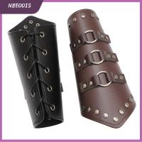 NBEOOIS เครื่องหนังแท้ ยิงธนูแขนยาม ถุงมือกันร้อน พังก์สไตล์ Viking Bracer ของใหม่ สีดำสีน้ำตาล ลูกศรยิงธนู ชายหญิง