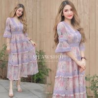 Maxidress สไตล์ วินเทจ S-XL เดรสลูกไม้ เดรสลายดอก เดรสสีชมพู ชุดเพื่อนเจ้าสาว ชุดไปทะเล ชุดออกงาน ชุดไปงาน งานป้าย Patcha