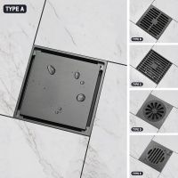 Luxury Grey Anti-odor Bathroom Shower Drainer Floor Strainer Cover 10cm Brass Square Floor Shower Drain Waste Grate Floor Drain Traps  Drains