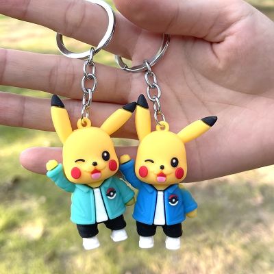 Pokemon Pikachu Keychains Figures Cartoon Silicone Pendant Pokémon Anime Decorations Model Toys Dolls Child Birthday Gift Key Chains