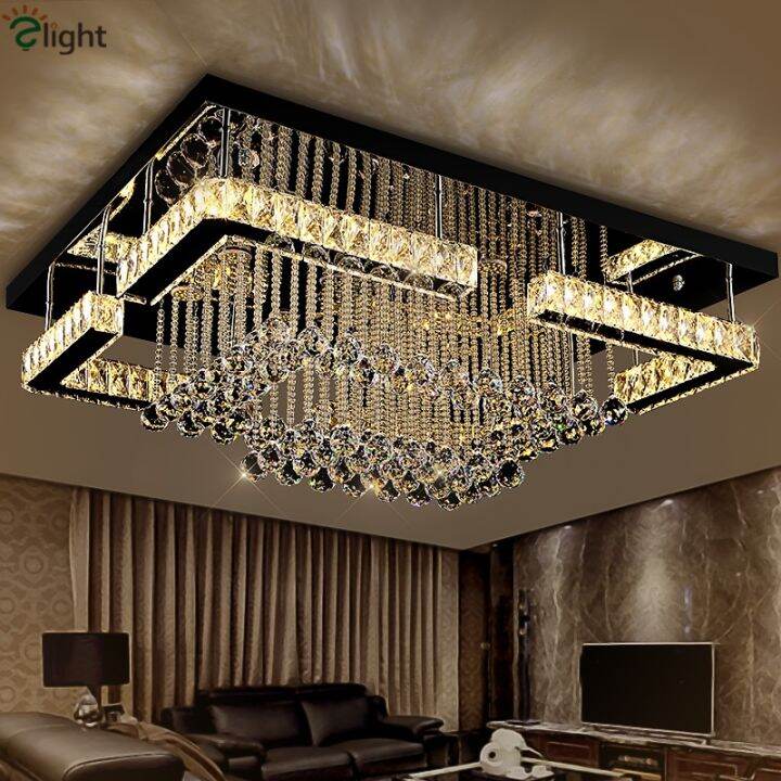 Modern Luxury Square Lustre K9 Crystal Led Chandelier Remote Control ...