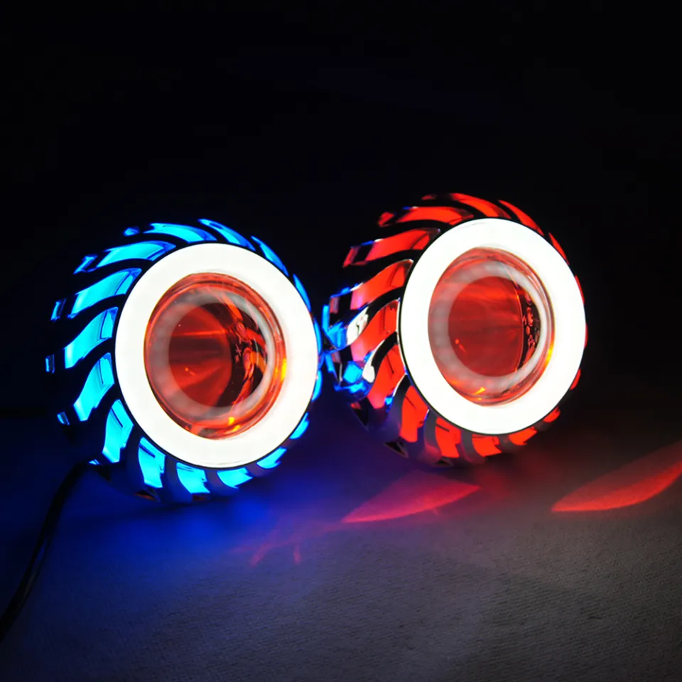 1x Motorcycle LED Angel Eyes Headlight Projector Lens Strobe High/Low Beam  Moto Headlamp DRL Lamp