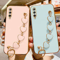 เคส Samsung กาแล็คซี่ A70 A50s A30s A50 A7ลายความรักห่วงโซ่สร้อยข้อมือรูปหัวใจหรูหราชุบ6D กรอบสี่เหลี่ยมแวววาวของหญิงสาวเคสมือถือฝาหลังเป็นซิลิโคน Casing Ponsel กันกระแทก