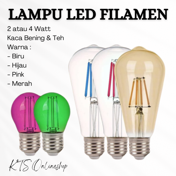 LAMPU LED FILAMEN 2W/4W BOHLAM PIJAR EDISON CAFE DEKORASI G45 LAMPU ...