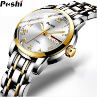 POSHI นาฬิกา ผู้หญิง2022 Casual Bussiness Watch กันน้ำนาฬิกา สายสแตนเลส มีวันที่ Quartz 3 เข็ม ตัวเรือน นาฬิกา แฟชั่น ผู้หญิง สวย