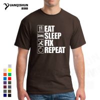 Eat Sleep Fix Repeat Mechanic Engineer T Shirt Funny Birthday Gift FatherS Day Present For Men Dad Father Grandpa Cotton Tshirt