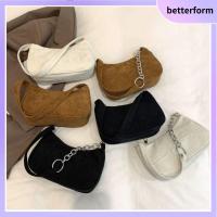 BETTERFORM โซ่ห่วงโซ่ แฟชั่นสำหรับผู้หญิง กระเป๋าถือแบบถือ กระเป๋าแบบสะพายไหล่ ผ้าลูกฟูกย้อนยุค ซิปหญิง ถุงใต้วงแขน