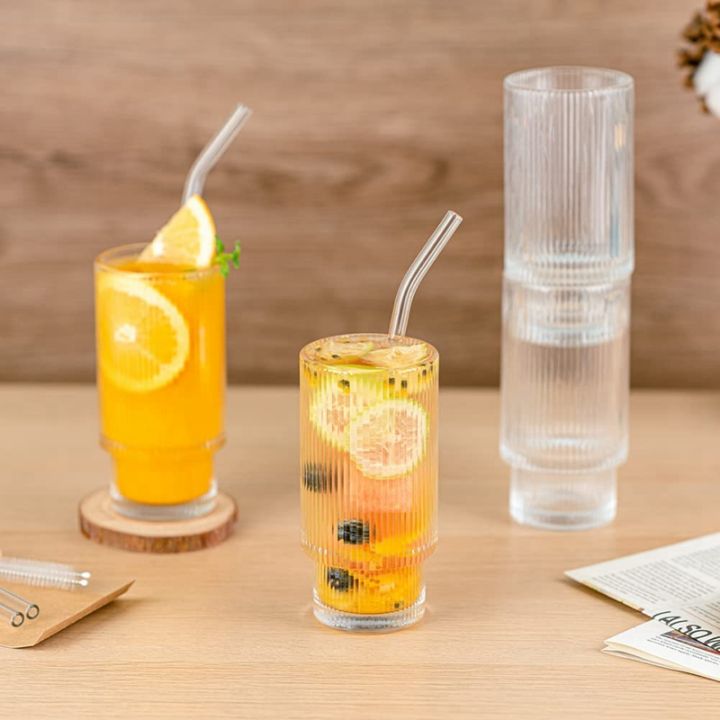 ribbed-glassware-cocktail-glasses-vintage-glassware-with-straws-12oz-drinking-glasses-set-of-4