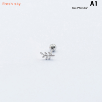 Fresh sky ต่างหูแฟชั่นแบบเจาะกระดูกหูแบบเรียบง่ายต่างหูเม็ดกลมเล็กรูปใบปาล์มผึ้งสำหรับผู้หญิงเครื่องประดับที่เข้ากับทุกชุด