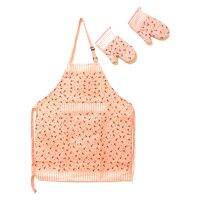 Apron with Set of 2 Lovely Heat Resistant Cotton Oven Mitts Set for Kitchen Cooking and Baking Cafe,Working Shop K0AB