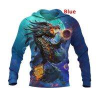 ฤดูใบไม้ร่วงและฤดูหนาวผู้ชายแฟชั่น Casual 3D การพิมพ์ Dragon Hoodie Fire Dragon Skull หมวก Pocket Pullover Sweater100-5XL