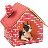 ♬Portable Brick Pet House With Chimney Warm บ้านแมวนุ่มเสือดาวพับได้สุนัขสตรอเบอร์รี่ถ้ำสัตว์ถ้ำ Nest