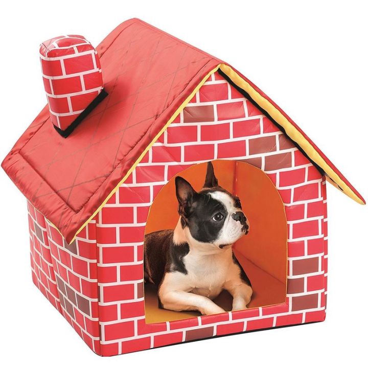 portable-brick-pet-house-with-chimney-warm-บ้านแมวนุ่มเสือดาวพับได้สุนัขสตรอเบอร์รี่ถ้ำสัตว์ถ้ำ-nest