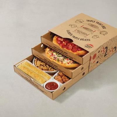 Customized Eco-Friendly Reusable Brown Corrugated Kraft Paper Three Layer Pizza Box Display Box Carton Food Gift Packaging Box