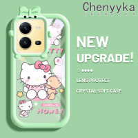 เคส Chenyyka สำหรับ Vivo V25 5G V25E X80 Lite 5G V27 V27E V27 Pro 5G S16 Pro S16e เคสการ์ตูนน่ารักลายแมวฮัลโหลใหม่อัปเกรดสีซิลิโคนนิ่มเคสมือถือกันกระแทกแบบใสโปร่งใสลายกล้องถ่ายรูปที่สร้างสรรค์เคสป้องกันผ้าคลุม