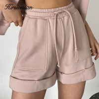 Hirsionsan 2022 New 100 Cotton High Waist Shorts Women Summer Casual Soft Fashion Pants Elastic Loose Shorts with Pockets