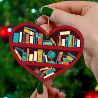 【LZ】﹉♠  Árvore de Natal Book Lover Heart Shaped Estante Pendurado Bibliotecária Decorar Ano Novo 2024 1pc