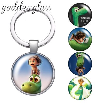 Disney Cartoon Dinosaur Arlo Spot glass cabochon keychain Bag Car key chain Ring Holder Charms keychains gift Key Chains