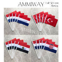 AMMIWAY 14x21 ซม. 5 pcs เนเธอร์แลนด์ตุรกี World Country Hand Waving Flag อียิปต์โครเอเชีย Hand Wave ธงพลาสติกเสาธง-yrumrudang