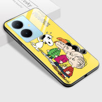 เคส PMP Y78เคสสำหรับ Vivo 5G Y78 + 5G การ์ตูนสุดหรูสำหรับเด็กผู้หญิงน่ารักสำหรับเด็กผู้หญิงสนูปี้เคสตุ๊กตาสุนัขไล่ระดับสีเคสเคสใส่โทรศัพท์กระจกนิรภัยมันวาว