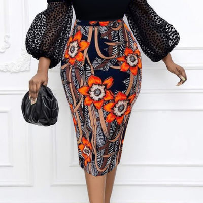 Women Print Party Skirt High Waist Floral Vintage Bocydon Slim Office Ladies Elegant Classy African Slim Fit Event Summer Jupes