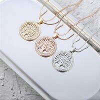 Hot Tree of Life Necklace Crystal Round Hollow Pendant Necklace Gold Silver Color Rose Gold for Women 2020 New Jewelry Gift