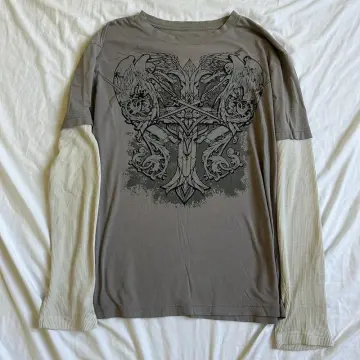 Mu-y2k Women T Shirts Aesthetic Goth Star Print Patchwork Long Sleeve Tops