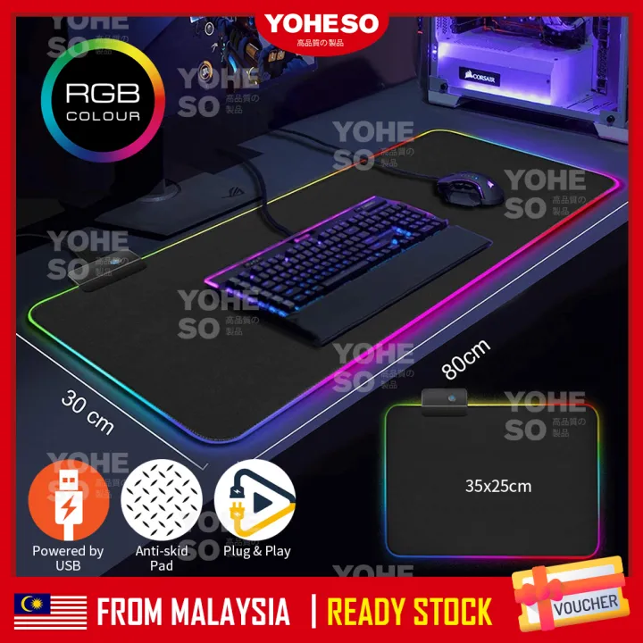 YOHESO USB RGB Colour LED Lighting Gaming Mouse Pad Computer Laptop Notebook Large Colorful Mousepad Game Mice Mat Mice