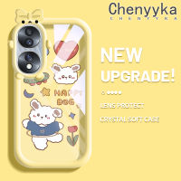 เคส Chenyyka เคสสำหรับ Honor 70 5G เคสการ์ตูนแฮปปี้ซิลิโคนของสุนัขเล็กๆน้อยๆเคสมือถือโปร่งใสกันกระแทกสร้างสรรค์น่ารักมอนสเตอร์ตัวเล็กๆเคสเลนส์กล้องถ่ายรูปเคสใสนุ่ม