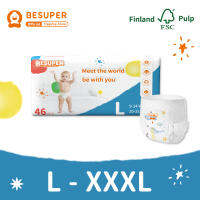 ?ของขวัญฟรี?Besuper BaBy ผ้าอ้อมสำเร็จรูปสำหรับเด็กสีสันสดใส L46、XL44、XXL42、XXXL40