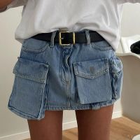 【LZ】┋  Verão 2023 nova rua pessoas na moda magro tridimensional bolso saia curta das mulheres milenar menina quente saia denim Vestidos