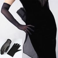 Sexy Lace Sunscreen Silk Gloves y2k Accessories Women Summer Spring Long Solid Black Transparent Elastic Anti-UV Opera Gloves