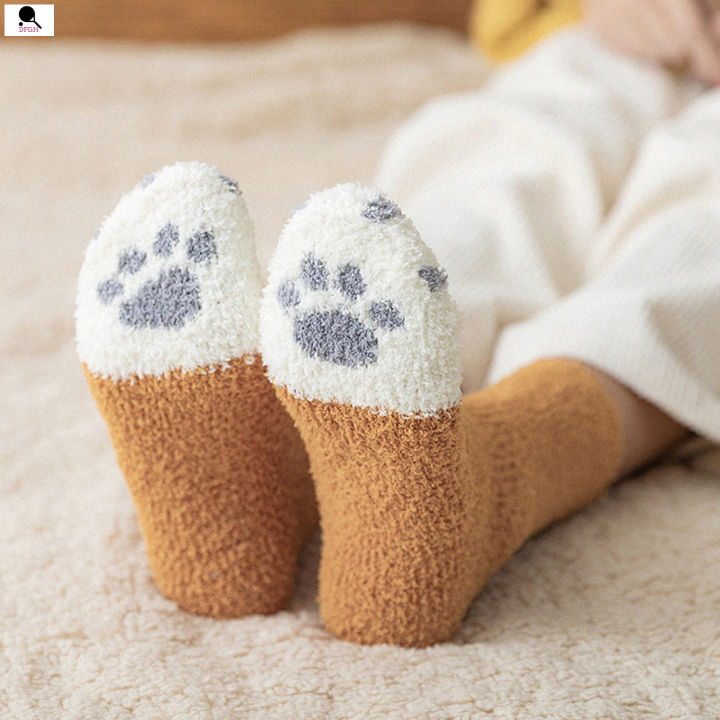 ถุงเท้ากรงเล็บแมวถุงเท้าผ้านุ่มกันหนาวสำหรับผู้หญิง-สำหรับใส่ในฤดูหนาวไม่ลื่น