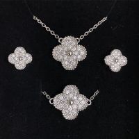 AGEIR-S Genuine S925 Silver 54ct Super Sparkling Moissanite Clover Full Diamond Necklace Valentines Day Deluxe Gift Set Z225