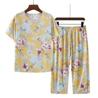 Fdfklak XL-4XL Plus Size Sleepwear Women Pajamas Set Night Suit For Mother Summer Fashion Pyjama Femme Floral Printing