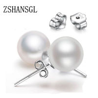 Fashion silver color Elegant Beauty, Round White Pearl Stud Earrings Women Inlaid Zircon Engagement Jewelry Brincos