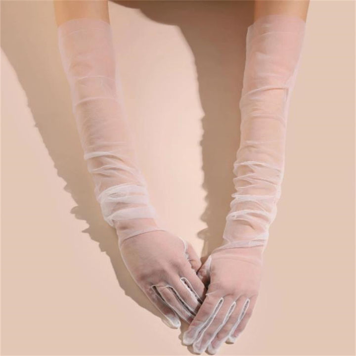 ถุงมือธีมฮาโลวีนถุงมือเจ้าสาวแบบบางพิเศษ-ถุงมือเจ้าสาวสง่างามถุงมืองานแต่งงานผ้าโปร่งถุงมือตาข่ายคลุมข้อศอก