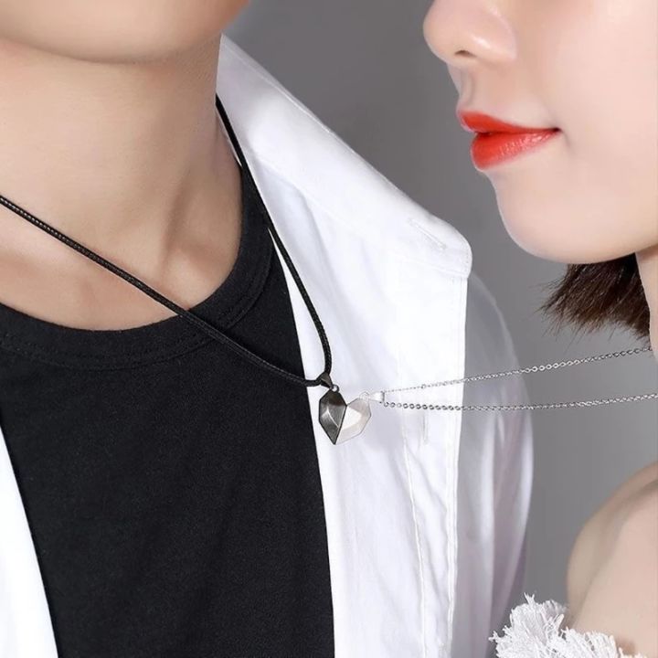 couple-necklace-bracelet-for-lovers-men-women-korean-fashion-magnetic-gothic-punk-heart-pendant-necklace-bracelet-party-gift