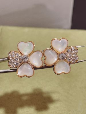 Pure 925 sterling silver hot brand high quality ladies lucky clover studs heart shaped flower ear snap party wedding jewelry pop