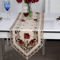 Pastoral Embroidered Holiday Poinsettia Table Runner ผ้าปูโต๊ะ Cutwork Center