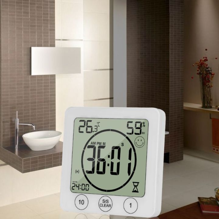lcd-ห้องอาบน้ำนาฬิกาแขวนอุณหภูมิความชื้นนับถอยหลังจับเวลาอาบน้ำกันน้ำ