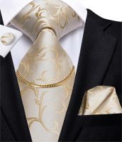 Hi Tie 8.5cm Men 39;s Tie Beige White Floral 100 Silk Handky Cufflinks Set NeckTie Ties For Men Luxury Wedding High Quality