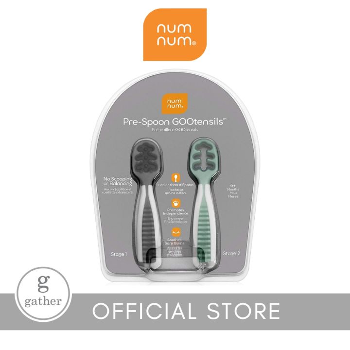 NumNum GOOtensil Self-feeding Baby Pre-spoons - Grey & Green [set