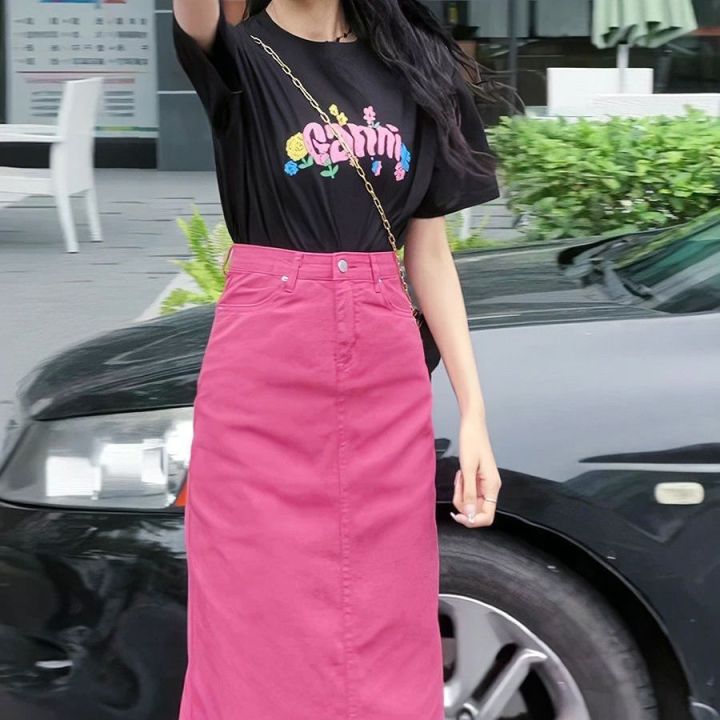 qearllady-pink-denim-skirt-high-waist-slit-bag-hip-skirt-women-summer-504s110