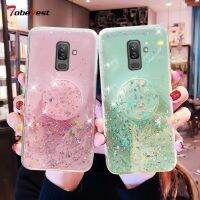 FDD เคสที่วางโทรศัพท์ฟอยล์สีเงิน,สำหรับ Samsung Galaxy A8 A6 Plus 2018 Coque กากเพชรส่องแสงเป็นประกายวิบวับกรอบตั้งซิลิโคนนิ่ม