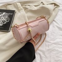 High-end Texture Casual Chain Female Bag Trendy All-Match Western Style Niche Design Shoulder Bag Classic Woven Design Cylinder Bag Leisure Travel C 【AUG】