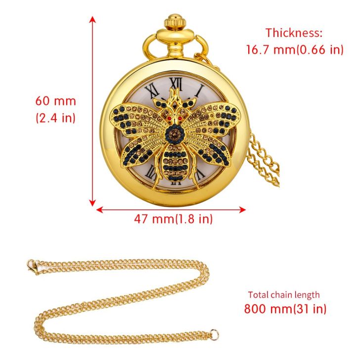 นาฬิกาควอทซ์งานฝีมือรูปผึ้งประดับเพชรหรูหราพร้อมจี้สร้อยคอแสนสวยงามนาฬิกาสเวตเตอร์รูปแมลงผึ้ง