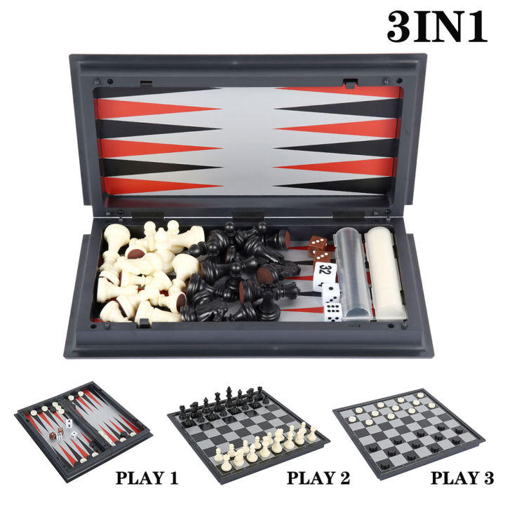 หมากรุกแม่เหล็ก-backgammon-ชุดหมากรุกเกมกระดานพับได้3-in-1หมากรุกสากลหมากรุกพับได้เกมกระดานแบบพกพา