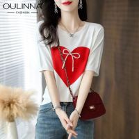 OULINNA เสื้อยืด Love ตะวันตกสำหรับผู้หญิงเสื้อถักแบบลำลองใหม่,เสื้อเข้ารูปทรงหลวมฤดูร้อนบาง2023