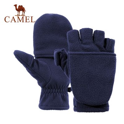 Camel ถุงมือ ผ้าฟลีซ แบบครึ่งนิ้ว ให้ความอบอุ่น กันลม สําหรับขี่จักรยาน เล่นกีฬากลางแจ้ง